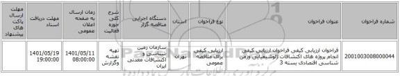 مناقصه، فراخوان ارزیابی کیفی فراخوان ارزیابی کیفی انجام پروژه های اکتشافات ژئوشیمیایی وزمن شناسی اقتصادی بسته 3