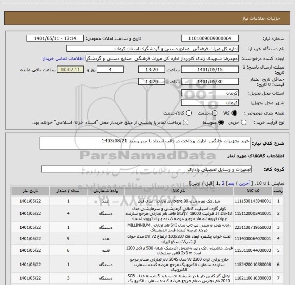 استعلام خرید تجهیزات خانگی -اداری پرداخت در قالب اسناد با سر رسید 1403/08/21