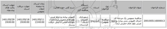 مناقصه، مناقصه عمومی یک مرحله ای اجرای کفپوش بتنی پیاده رو ضلع غربی بلوار امام خمینی (ره)