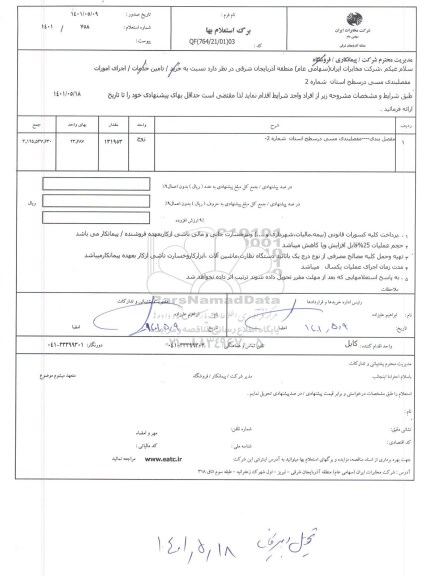 استعلام اجرای امورات مفصلبندی مسی در سطح استان شماره 2