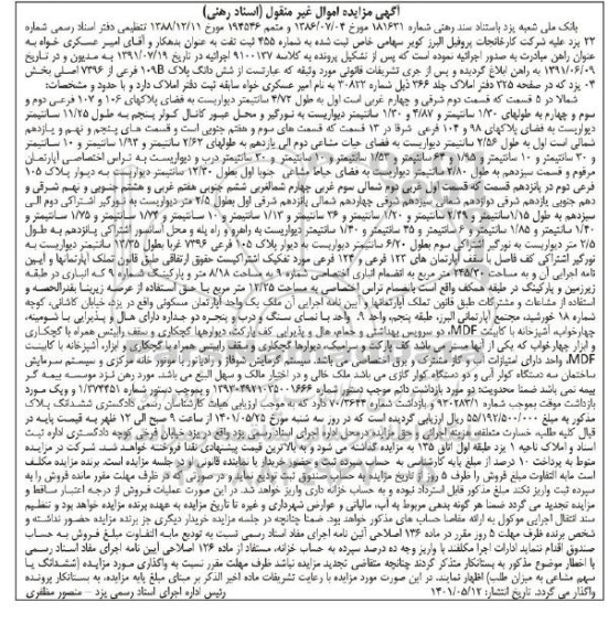 مزایده ششدانگ پلاک 109b فرعی از 7396 اصلی