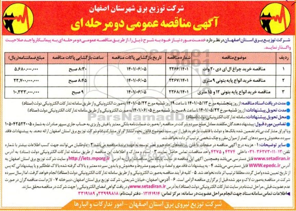 مناقصه خرید چراغ ال ای دی 20 وات...