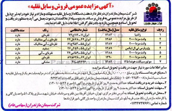 مزایده فروش وسایل نقلیه