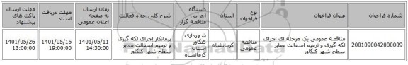 مناقصه، مناقصه عمومی یک مرحله ای اجرای لکه گیری و ترمیم آسفالت معابر سطح شهر کنگاور