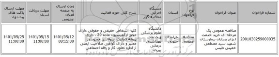 مناقصه، مناقصه عمومی یک مرحله ای خرید خدمت اعزام بیماران بیمارستان شهید سید مصطفی خمینی طبس