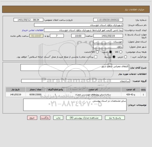 استعلام کارهای عمرانی سطح شهر