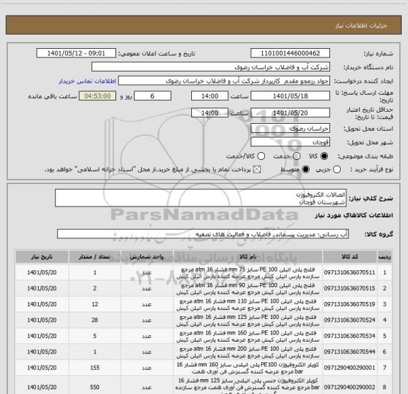 استعلام اتصالات الکتروفیوژن
شهرستان قوچان
