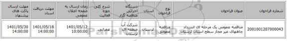 مناقصه، مناقصه عمومی یک مرحله ای انسداد چاههای غیر مجاز سطح استان لرستان