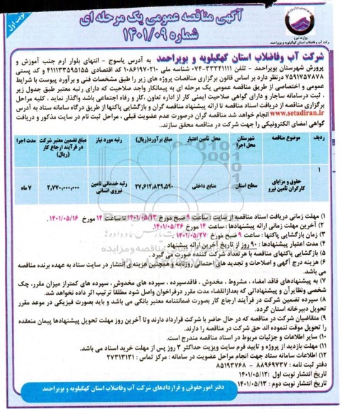 مناقصه حقوق و مزایای کارگران تامین نیرو