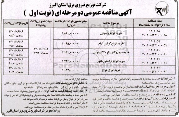 مناقصه عمومی خرید انواع پایه بتنی ...