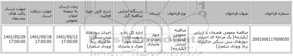 مناقصه، مناقصه عمومی همزمان با ارزیابی (یکپارچه) یک مرحله ای احداث دیوارهای بتنی سنگی خاکریزی زره( ورودی شلمزار)