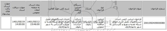 مناقصه، فراخوان ارزیابی کیفی احداث ایستگاههای تقلیل فشار،اجرای شبکه تغذیه و توزیع و گازرسانی به شهر چابهارفازاول
