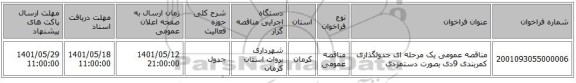 مناقصه، مناقصه عمومی یک مرحله ای جدولگذاری کمربندی 9دی بصورت دستمزدی