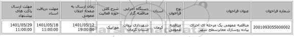 مناقصه، مناقصه عمومی یک مرحله ای اجرای پیاده روسازی معابرسطح شهر