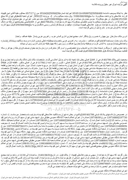 مزایده فروش یک باب مغازه بمساحت16/87 