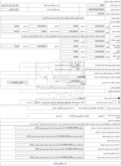 مزایده ، مزایده فروش املاک تملیکی و مازاد بانک ملی استان گلستان -مزایده آپارتمان - استان گلستان