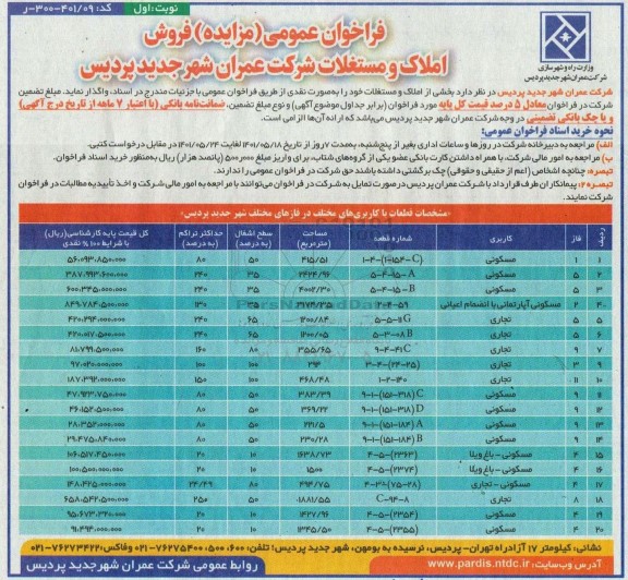 مزایده فروش املاک و مستغلات 