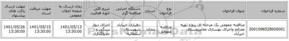 مناقصه، مناقصه عمومی یک مرحله ای پروژه تهیه مصالح واجرای بهسازی معابرروستای خیرآباد