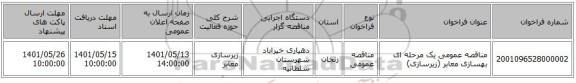 مناقصه، مناقصه عمومی یک مرحله ای بهسازی معابر (زیرسازی)