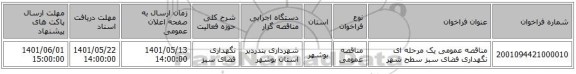 مناقصه، مناقصه عمومی یک مرحله ای نگهداری فضای سبز سطح شهر ، سامانه تدارکات الکترونیکی دولت