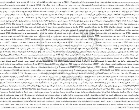 آگهی مزایده  شش دانگ پلاک 20642 فرعی از 10 اصلی بخش یک