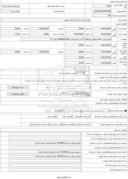 مزایده ، مزایده اجاره ساختمان تجاری، نانوایی
