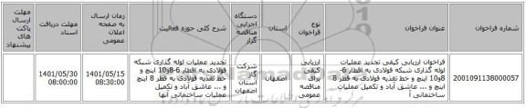 مناقصه، فراخوان ارزیابی کیفی تجدید عملیات لوله گذاری شبکه فولادی به اقطار 6-8و10 اینچ و خط تغذیه فولادی به قطر 8 اینچ و ... عاشق آباد و تکمیل عملیات ساختمانی آ