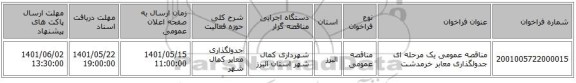 مناقصه، مناقصه عمومی یک مرحله ای جدولگذاری معابر خرمدشت