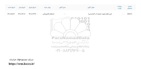 تمدید استعلام کربن فعال (جهت تصفیه آب آشامیدنی)
