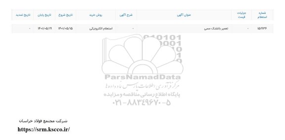 استعلام تعمیر بالشتک مسی 