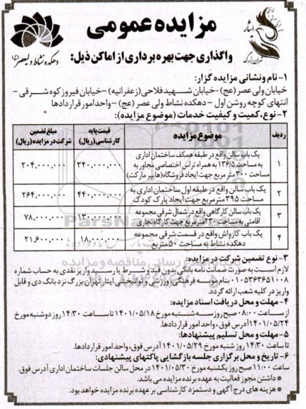 مزایده  واگذاری جهت بهره برداری از اماکن