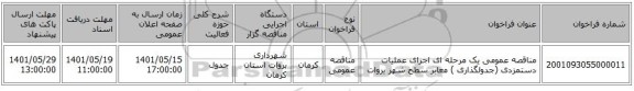 مناقصه، مناقصه عمومی یک مرحله ای اجرای عملیات دستمزدی (جدولگذاری  ) معابر سطح شهر بروات