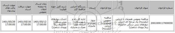 مناقصه، مناقصه عمومی همزمان با ارزیابی (یکپارچه) یک مرحله ای احداث دیوارهای بتنی سنگی خاکریزی زره( ورودی شلمزار)