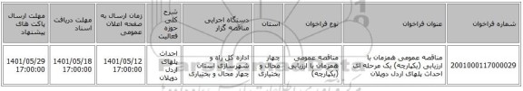 مناقصه، مناقصه عمومی همزمان با ارزیابی (یکپارچه) یک مرحله ای احداث پلهای اردل دوپلان