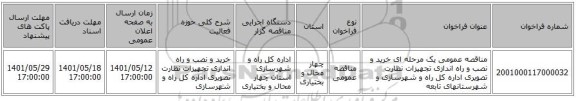 مناقصه، مناقصه عمومی یک مرحله ای خرید و نصب و راه اندازی تجهیزات نظارت تصویری اداره کل راه و شهرسازی و شهرستانهای تابعه