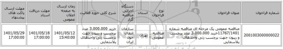 مناقصه، مناقصه عمومی یک مرحله ای مناقصه شماره 11767/1401خرید 3.000.000 عدد برچسب و ریبون جهت برچسب زنی واحدهای پلاسمایی
