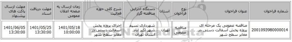 مناقصه، مناقصه عمومی یک مرحله ای پروژه پخش آسفالت دستی در معابر سطح شهر