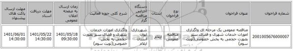 مناقصه، مناقصه عمومی یک مرحله ای واگذاری امورات خدمات شهری و فضای سبز بصورت حجمی به بخش خصوصی(نوبت سوم)