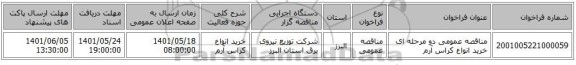 مناقصه، مناقصه عمومی دو مرحله ای خرید انواع کراس آرم