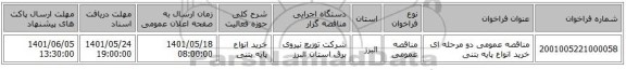 مناقصه، مناقصه عمومی دو مرحله ای خرید انواع پایه بتنی
