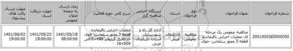 مناقصه، مناقصه عمومی یک مرحله ای عملیات اجرایی باقیمانده قطعه 3 محور سلماس- خوی