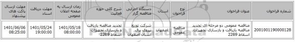 مناقصه، مناقصه عمومی دو مرحله ای تجدید مناقصه بازیافت و بازسازی تجهیزات اسقاط 2269