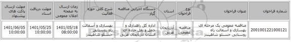 مناقصه، مناقصه عمومی یک مرحله ای بهسازی و آسفالت راه روستایی حسنلو شاهیندژ
