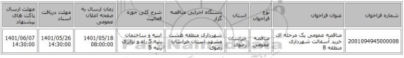 مناقصه، مناقصه عمومی یک مرحله ای خرید آسفالت شهرداری منطقه 8