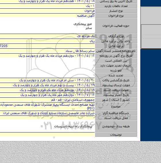 مناقصه, تهیه مصالح احداث ایستگاه پمپاژ مشترک شهرک های صنعتی محمودآباد و شکوهیه (PS۱)