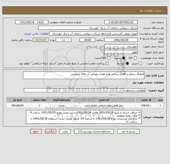 استعلام فرهنگ سازی و اطلاع رسانی طرح تعادل بخشی آب های زیرزمینی