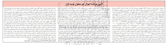 مزایده ششدانگ عرصه و اعیان پلاک ثبتی 719 فرعی از 2606 اصلی 