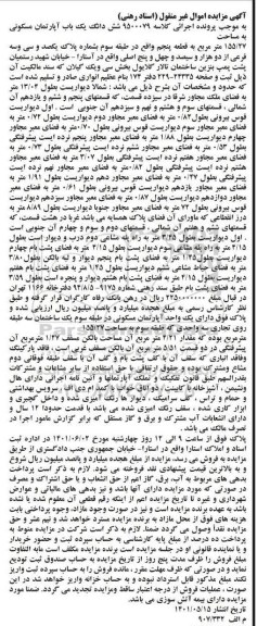مزایده ششدانگ یک باب آپارتمان مسکونی به مساحت 155/27 متر مربع