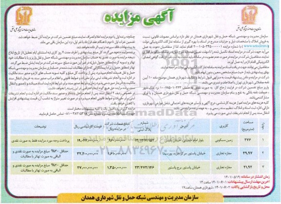 مزایده فروش املاک با کاربری مسکونی و تجاری