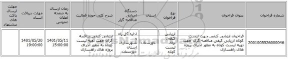 مناقصه، فراخوان ارزیابی کیفی جهت لیست کوتاه ارزیابی کیفی مناقصه گران جهت تهیه لیست کوتاه  به مظور اجرای پروژه های راهسازی